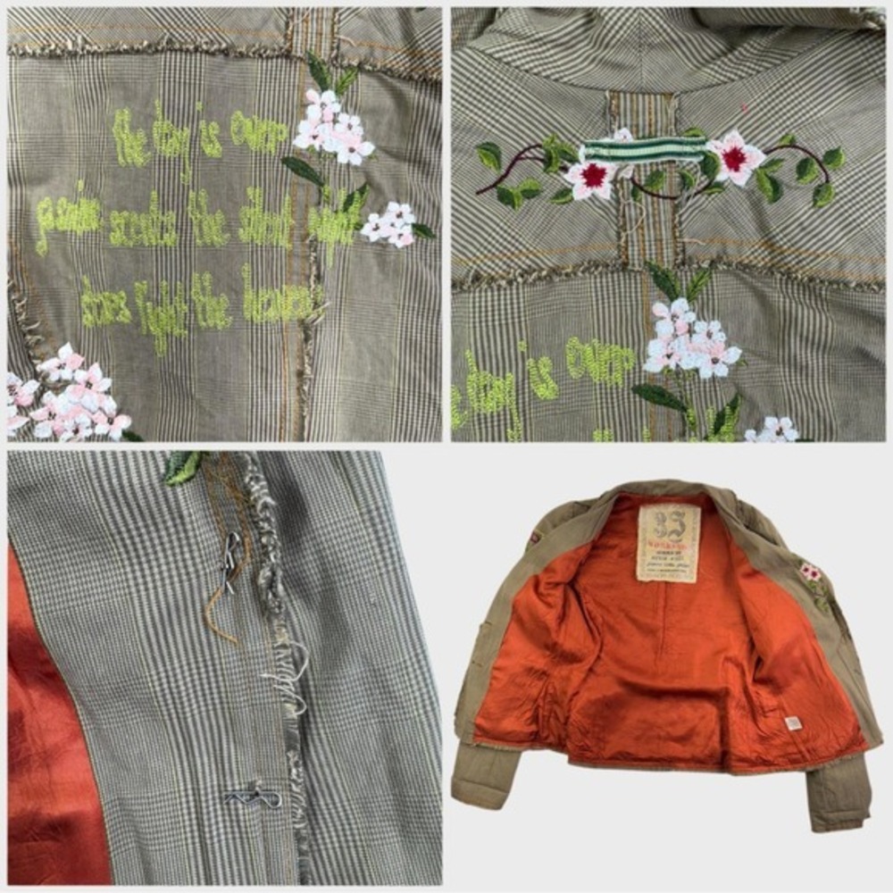 Vtg. Y2K Small‎ Johnny Was 3J Workshop Distressed Embroidered Houndstooth Blazer - Picture 6 of 9
